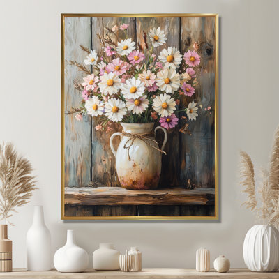 Alexander Farm Daisies Bouquet Into A Milk Vase I - marguerites, art mural