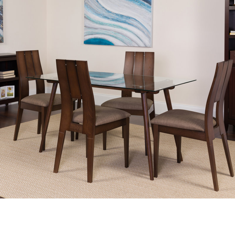 Hunsaker Glass Top Four Leg Dining Set, Espresso