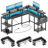 Dominesha L Shaped Gaming Desk 95" Reversible Corner Computer Desk with Power Outlet LED Strip