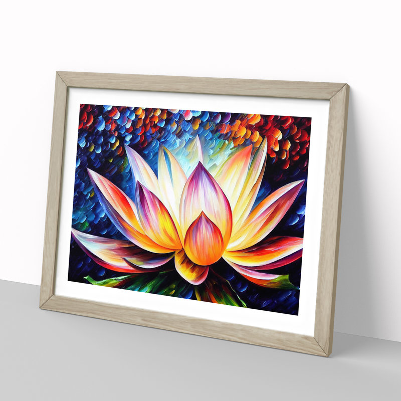 XH1022-6661X Painted Lotus Flower Vol.3 - Single Picture Frame Painting, 25cm H x 34cm W x 2cm D, Oak Framed