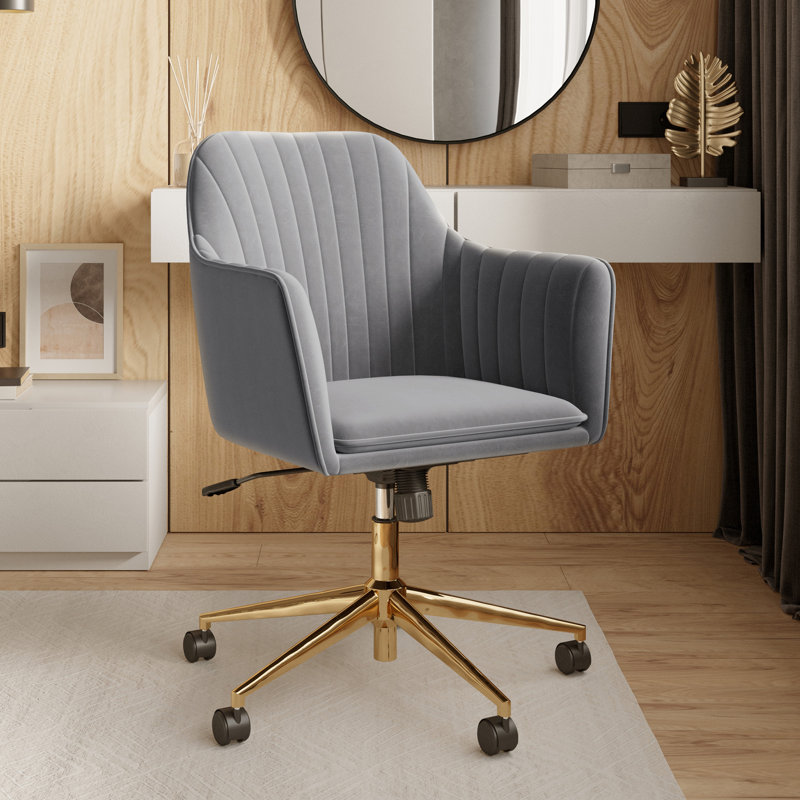 Chaise de travail en velours Eramus, Or, Gris