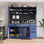 Buffet autoportant avec huche, grande armoire de rangement pour bar à café, 6 tiroirs, 5 armoires, tablettes réglables, panneau perforé, porte-serviettes, prise de courant