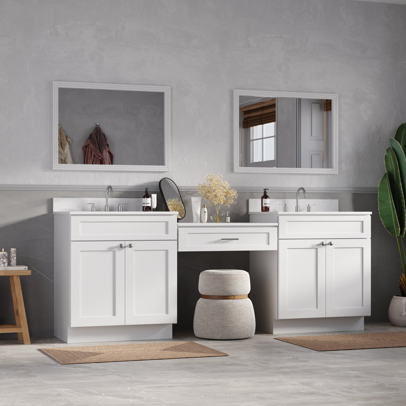 91'' Double Bathroom Vanity with Quartz Top, White