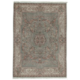 Hand Knotted Wool Area Rug in Light Green And Cream