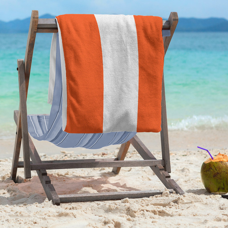Lightweight Beach Towel, Orange/White/Orange, Poly/Cotton