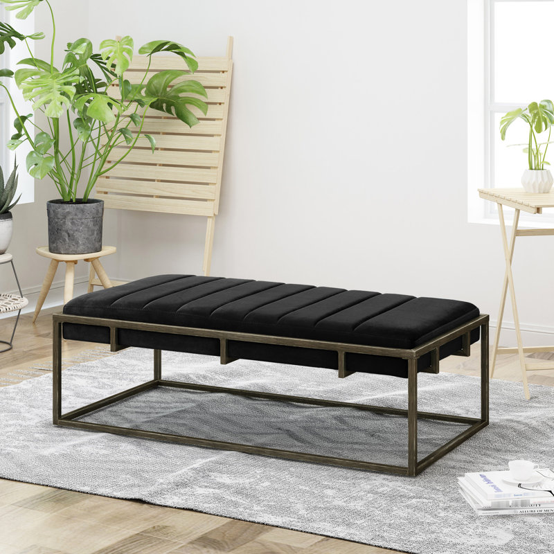 Upholstered Velvet , Black With Modern Brass Finish - Minimalist Look, Metal Frame, 25 In Width, 16 Height Bench Style, Height, Width