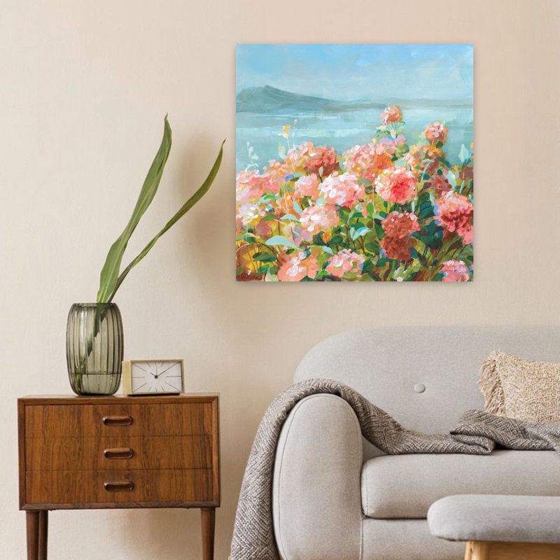Coastal Coastal Dahlias Ii avec art bleu-brun, H 24 po x l 24 po