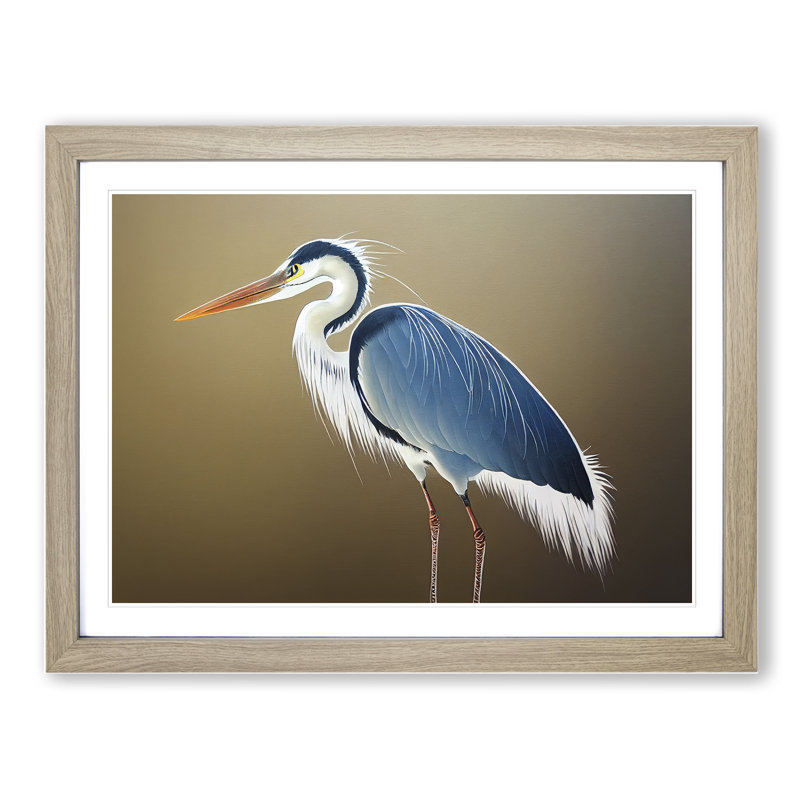 Unbeatable Heron Bird - Framed Print, 25cm H x 34cm W x 2cm D, Oak Framed