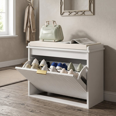 Banc de hall d'entrée, banc de rangement pour chaussures 24,4 x 10,2 x 18,7 pouces, blanc