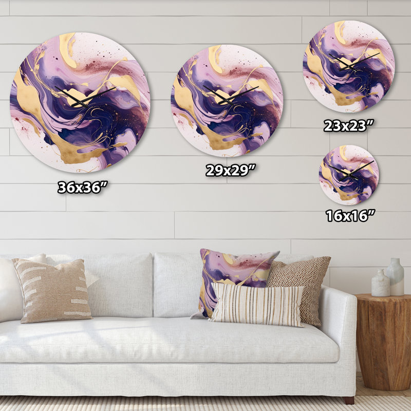 Horloge murale mauve et dorée Strokes I, Très grand