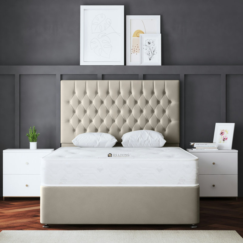 Seraphine Chesterfield 2 Draw Divan Bed with Headboard, Super King (6'), Beige