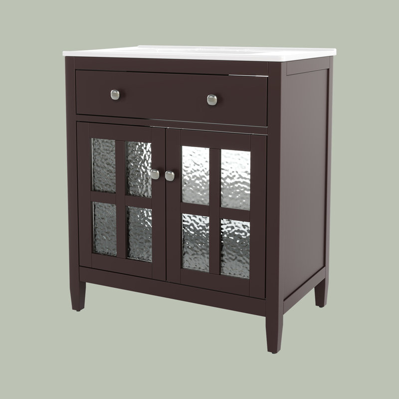 Meuble-lavabo 30 po avec lavabo en céramique, Marron foncé