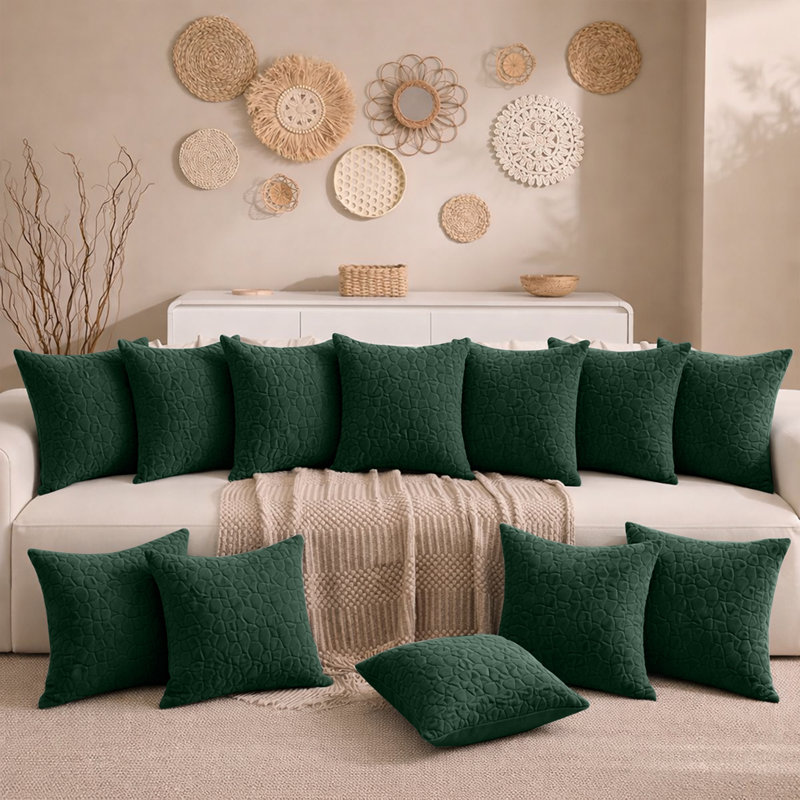 Aspire Homeware Geometric Square Velvet Cushion Covers, Pack of 12, Emerald