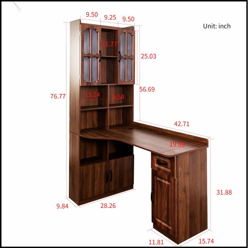 Bureau d'ordinateur de coin en L pour bureau à domicile ou bureau, table de style moderne avec tiroirs, bibliothèque et huche, conception 2 en 1, grand espace de travail