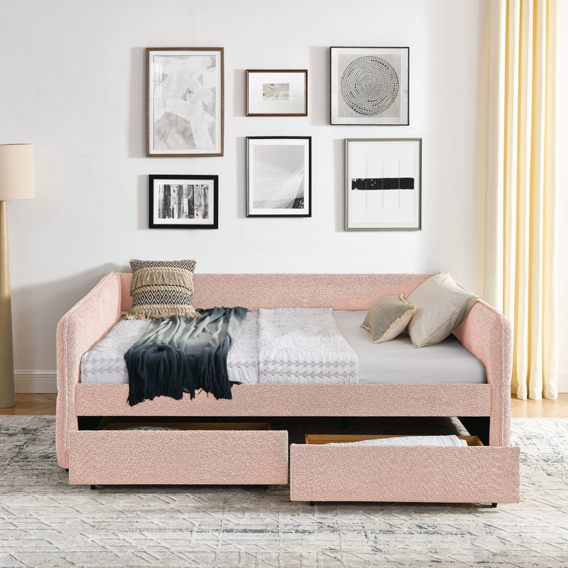Queen Size Daybed with Two Drawers, Pink