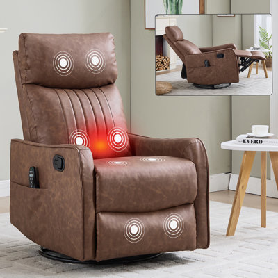 Fauteuil inclinable manuel brun à massage chauffant avec chaise berçante et pivotante en similicuir pour le salon