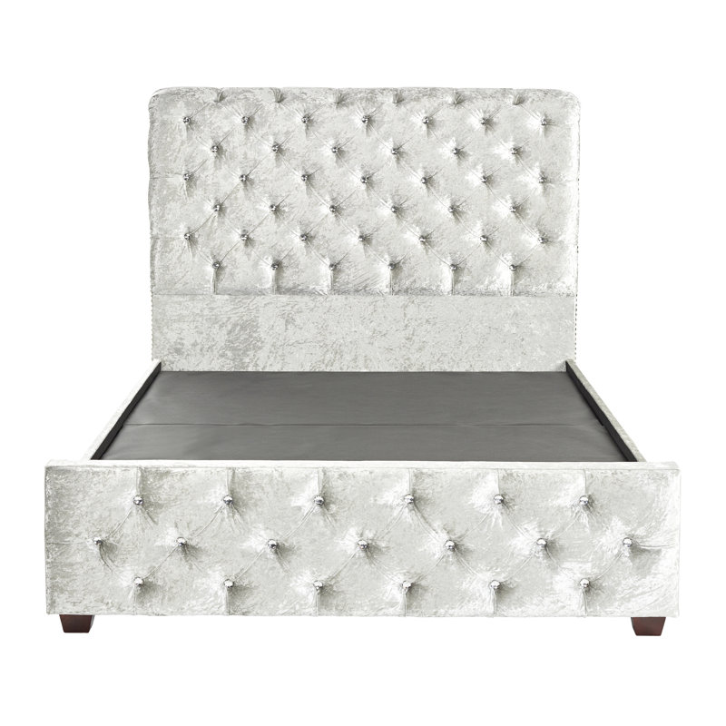 Joel Upholstered Bed, Double (4'6), Bling Silver