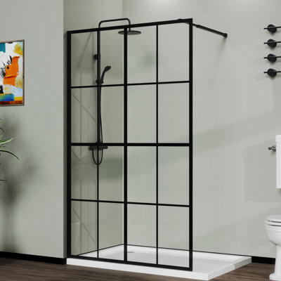 Écran de douche 46 po x 72 po noir pour verre trempé, barre supérieure stable et stable
