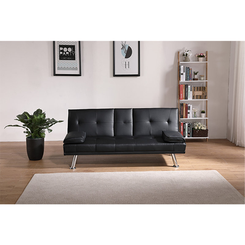 Leather Office Double Folding Sofa Bed With Matching Coffee Table, Multifunctional Design