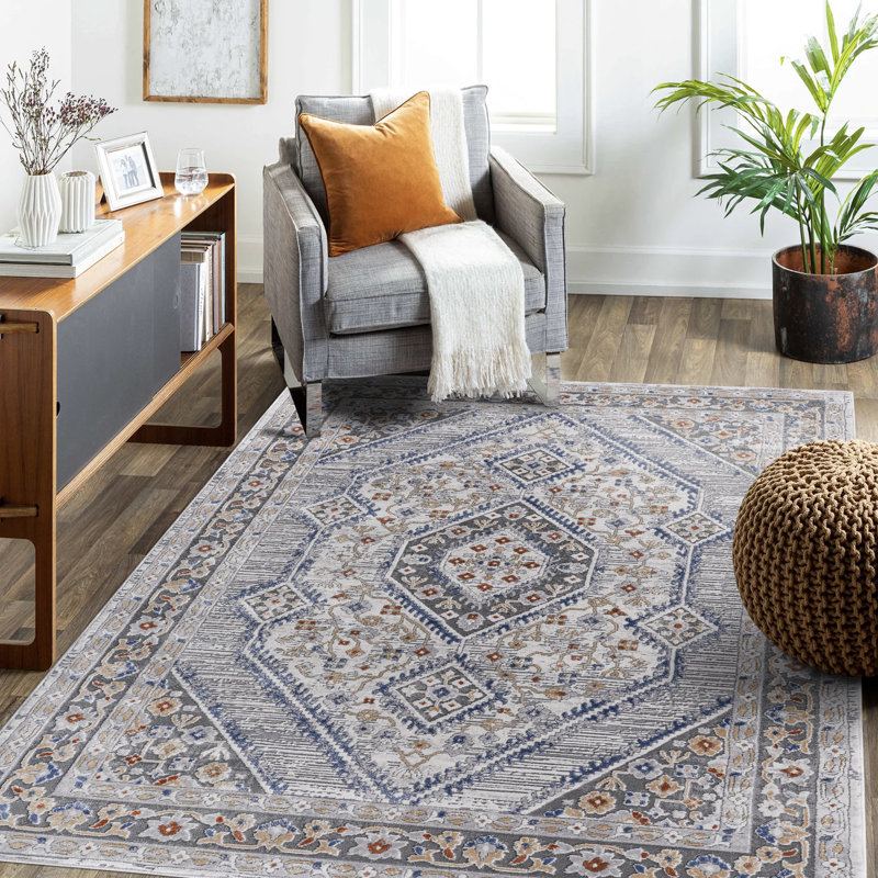 Loom & Luxe Collection Blue/Cream/Bordered Non-Shedding Living Room Bedroom Dining Home Office Stylish And Stain Resistant Area Rug