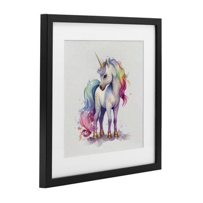 Watercolor Unicorn & Rainbow Mane Framed Print Under Glass, design by Creative Studio