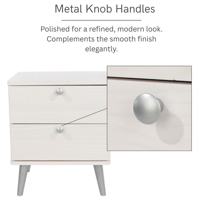 Augusta Curve 2-Drawer Bedside Table, White Wash