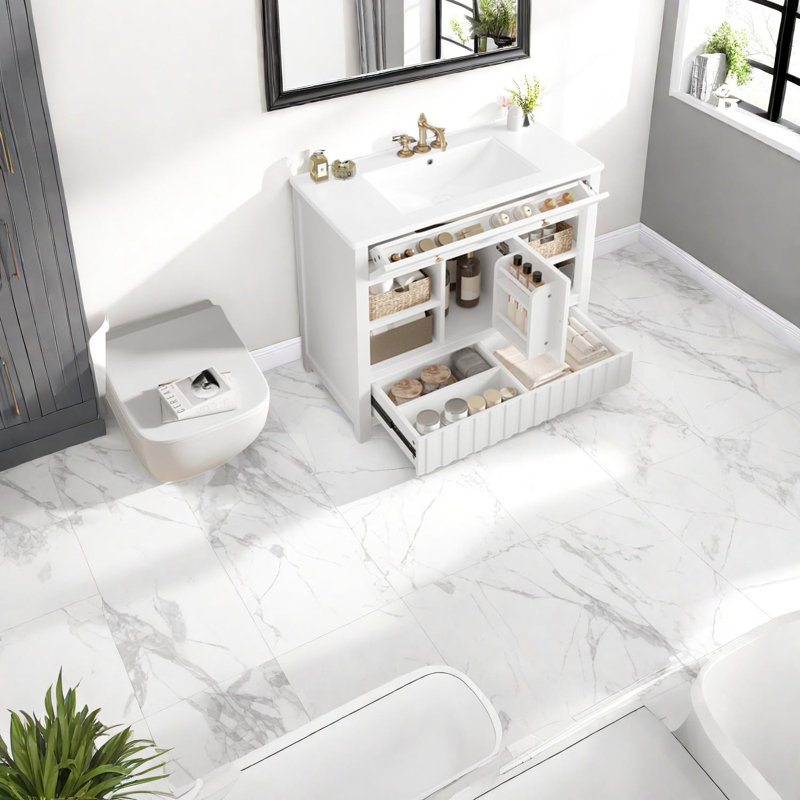 Meuble-lavabo et lavabo multifonctionnel de 36 po, bois aggloméré massif, style salle de bain moderne