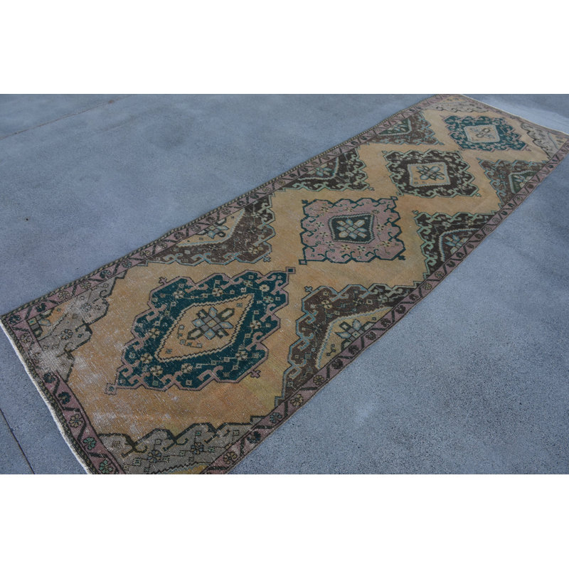 Tapis de couloir rétro en laine beige 39,4 x 133,1 pouces