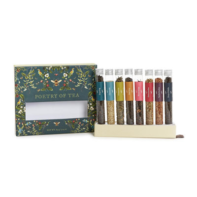 Poetry Tea Loose Leaf Glass Tubes 8"H- Gourmet Flight Sampler Gift Set of 8
