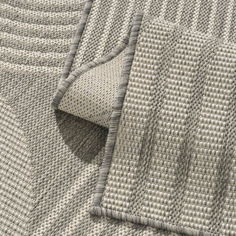 Tapis intérieur/extérieur géométrique gris/blanc résistant aux UV, Gris / Blanc, Rectangle 7'9" x 10'