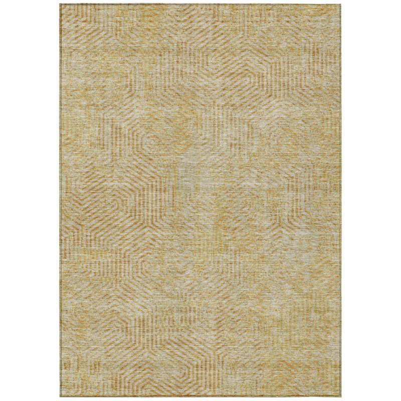 Tapis extérieur lavable à motif géométrique doré et beige 5 pi x 8 pi
