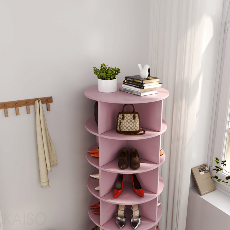 Pink 360 Rotating Shoe Cabinet 6 Layers, Pink