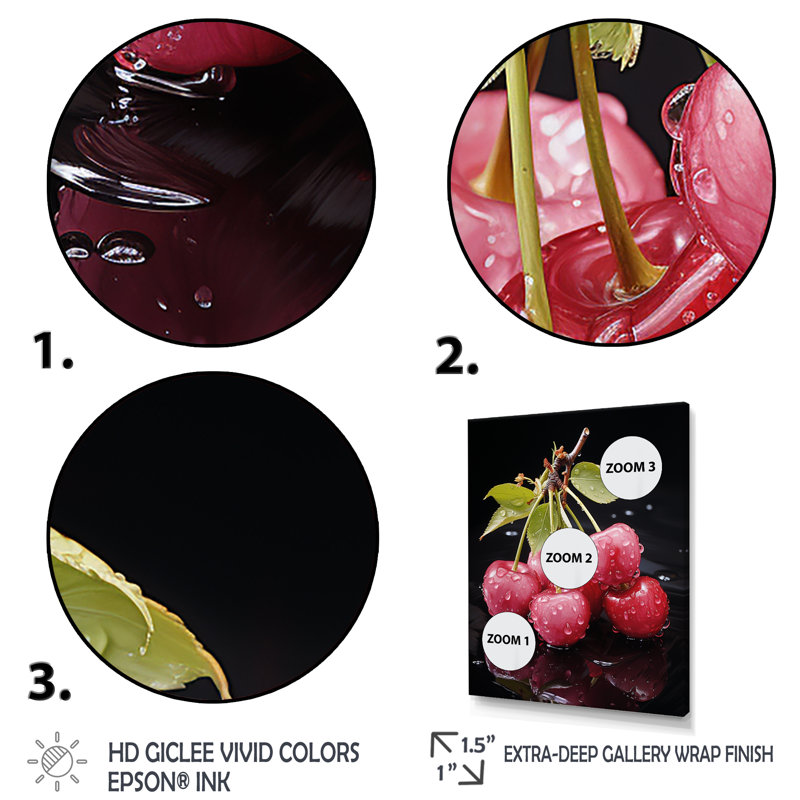 Red Cherry Delight 4 - Cherry Wall Art, 40" H x 30" W x 1.5" D, Black Single Picture Framed