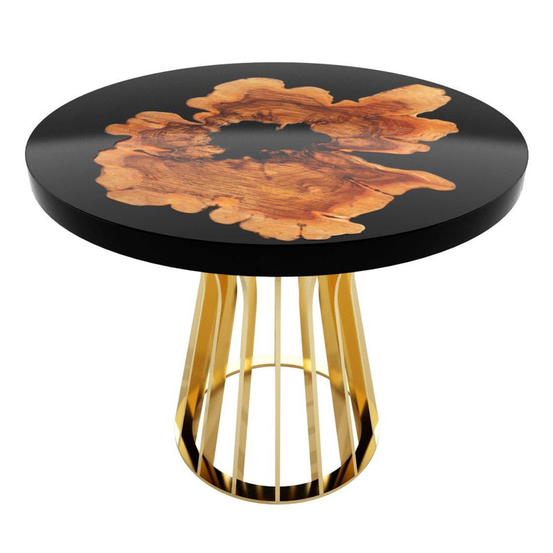 Amiata Round Metal Base Dining Table, 83.9" W x 83.9" L, Brown/Black, Polished Brass