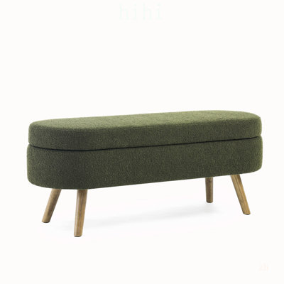 Pouf de rangement ovale avec pattes en hévéa, solution multifonctionnelle d'assise et de rangement pour la décoration intérieure