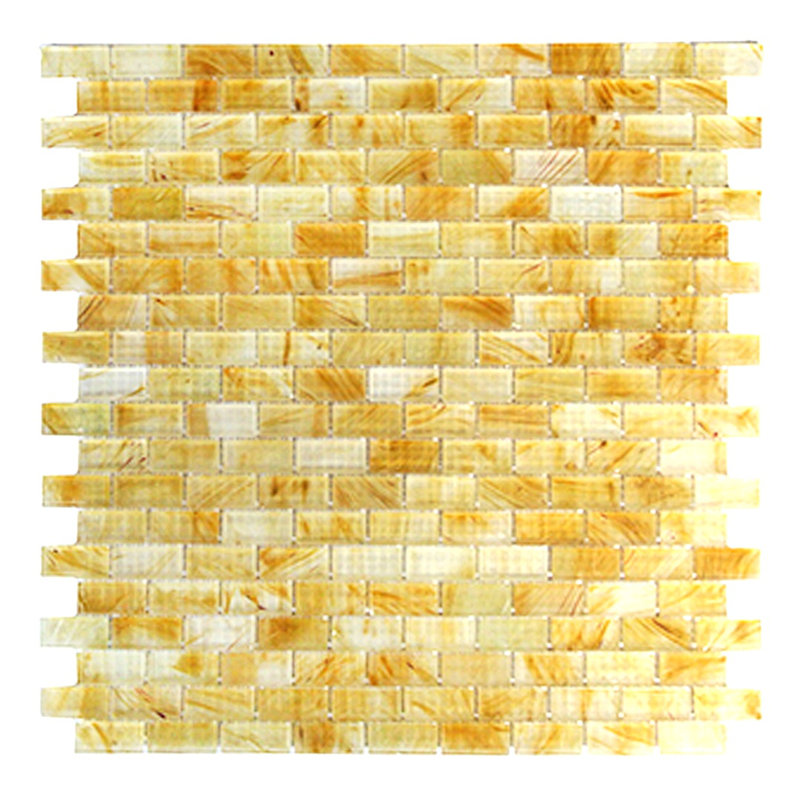 Carreau de mosaïque en verre 0,5 po x 1,25 po Amber, Or brossé