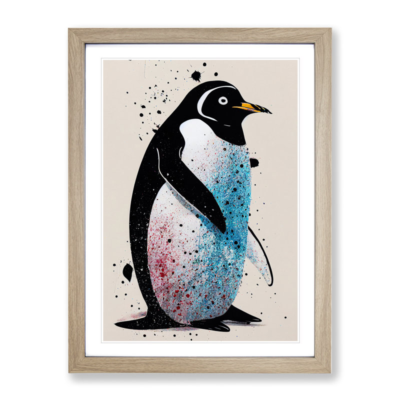 Penguin Graffiti No.3 - Wall Art, 66cm H x 48cm W, Oak Framed Paper, White