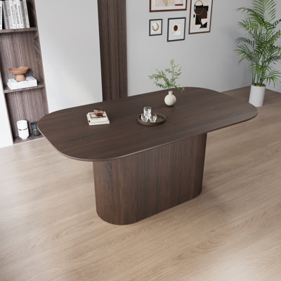 Chiho Dining Table with Thick Top & Vertical Striped Legs