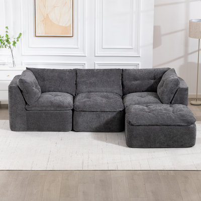Canapé de salon moderne de style nuage, canapé convertible en forme de L sans siège à assise profonde, canapé surdimensionné confortable en chenille surdimensionné à 4 places, canapé modulaire modulaire