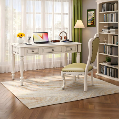 Bureau d'écriture rectangulaire en bois massif 47,24 "rétro blanc crème, 3 tiroirs