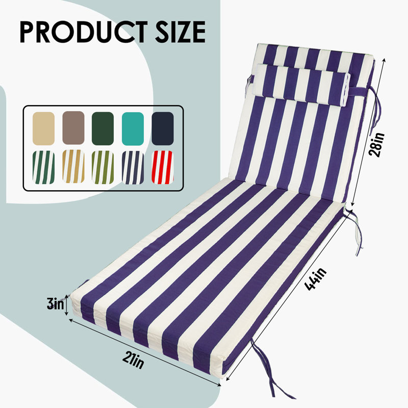 All-weather Outdoor Chaise Lounge Cushion, 3-inch Thick Lounge Chair Cushion With Adjustable Headrest, Fits 70-72" Patio Chairs, Indoor/outdoor Use