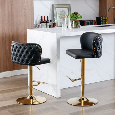 Swivel Barstools Adjusatble Seat Height, Modern PU Upholstered Bar Stools With  The Whole Back Tufted, For Home Pub And Kitchen Island（Black, Set Of 2）