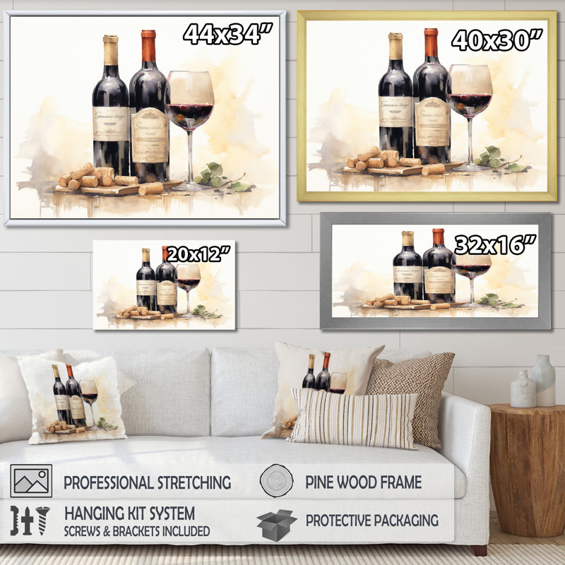 Nebbiolo Nuance I - Wine Wall Art Living Room, Cadre doré simple, H 12 po x l 20 po x P 1 po