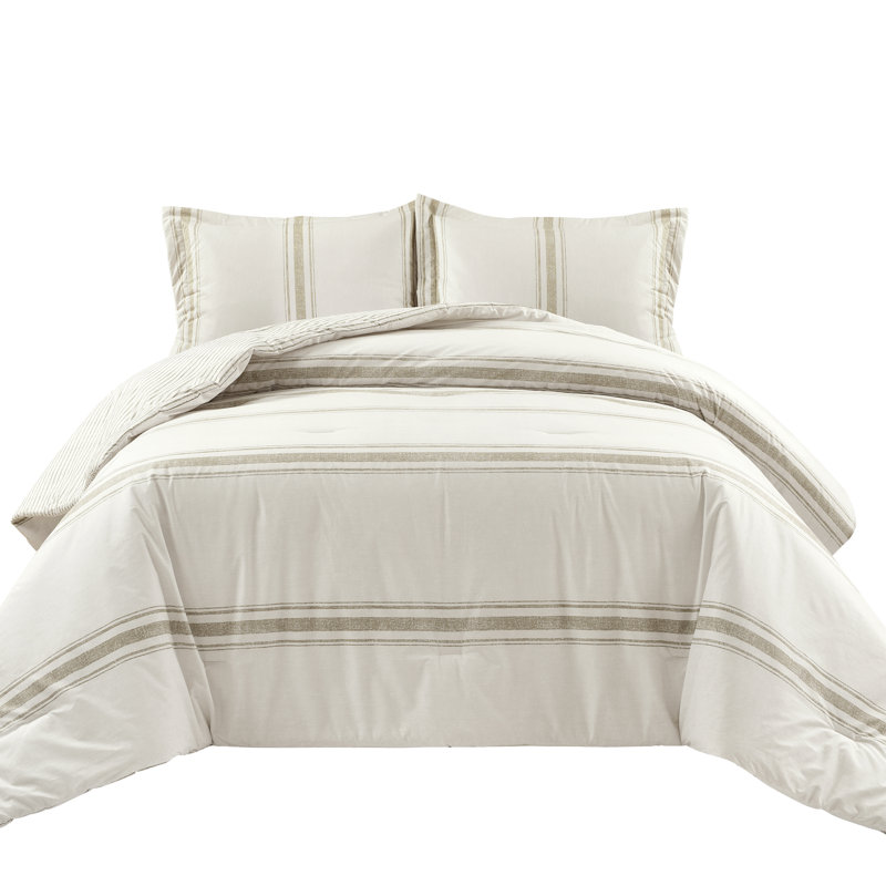 Gilroy Cotton Striped Comforter, Queen Comforter + 2 Shams, Yellow