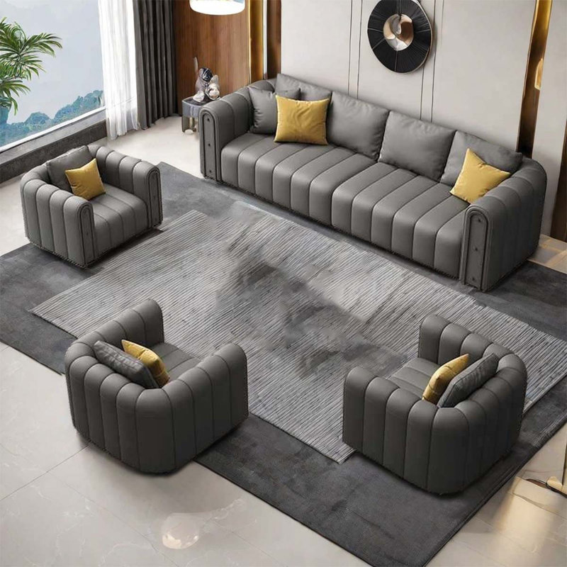 Ensemble de salon en similicuir 4 pièces Lorria, Similicuir gris
