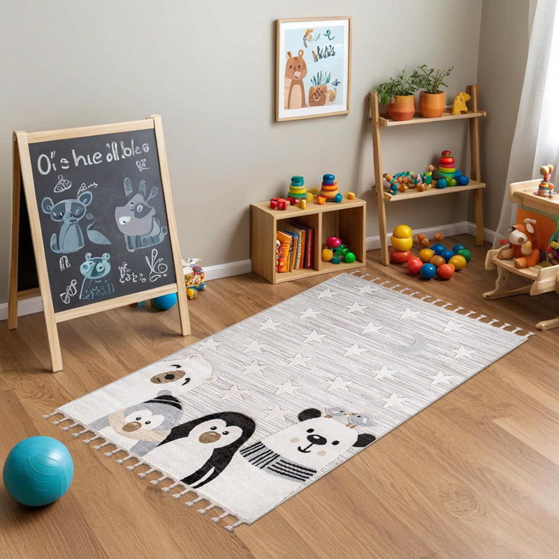 Soft Playful Area Rugs for Kids Playroom Children Bedroom Carpet Cute Cartoon Design Kids Rug KD002, Rectangle 80 x 150 cm
