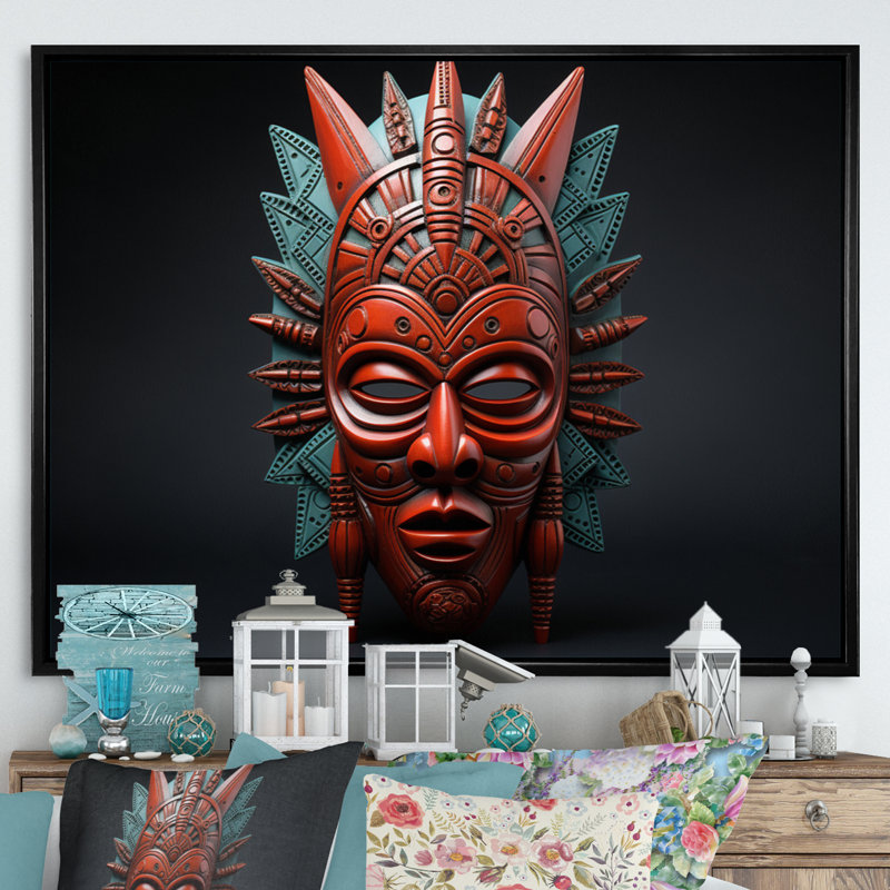 Cimora, masque tribal africain Makonde II, reproduction sur toile, H 16 po x l 32 po x P 1 po, Cadre flottant noir