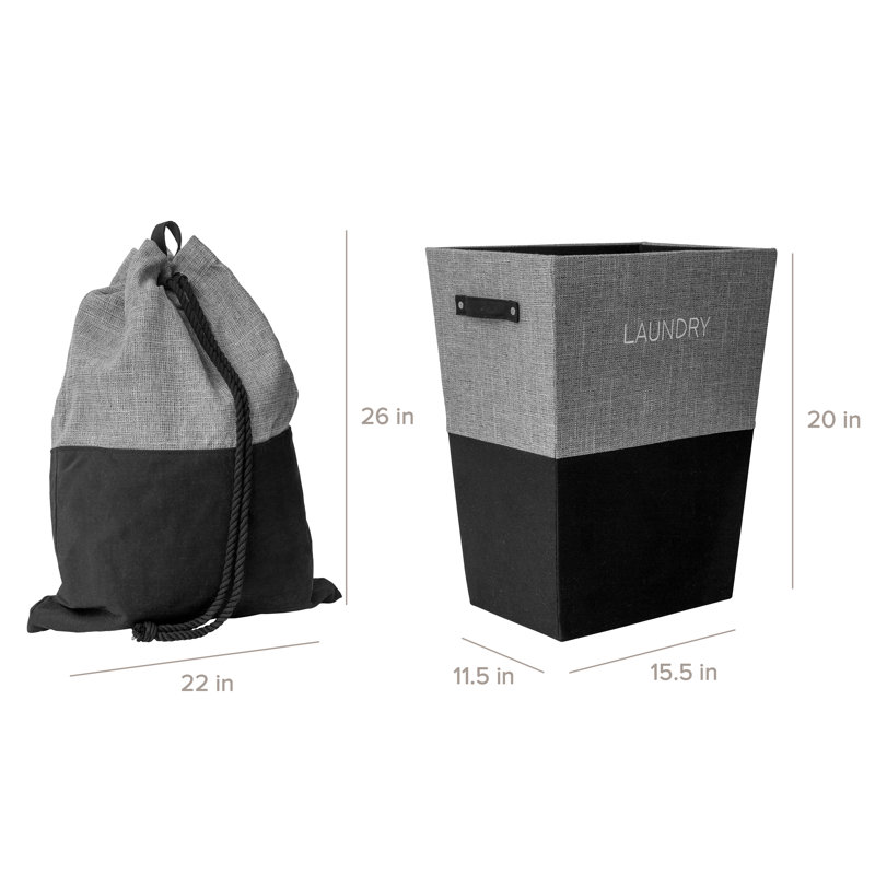 Heavy Duty Canvas Laundry Bag and Greyboard Laundry Hamper, Set of 2, by RGI Home