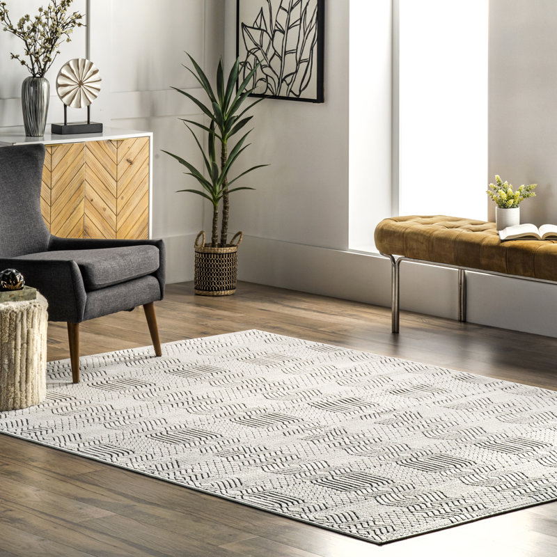 Tapis gris à motif géométrique Achilleas, Rectangle 6 pi 7 po x 9 pi