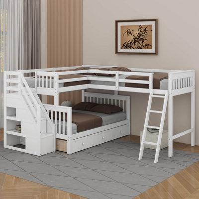 Twin Over Full L-Shaped Bunk Bed With Drawers